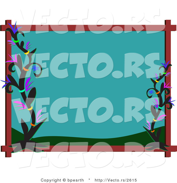 Cartoon Vector of Turquoise Colored Frame with Tribal Flowers