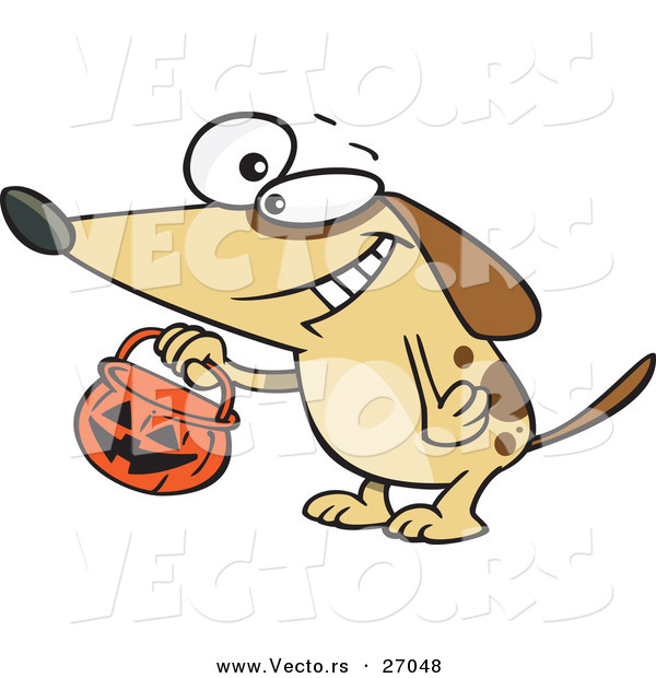 Halloween Vector of a Cartoon Dog Trick-Or-Treating with Pumpkin Bucket