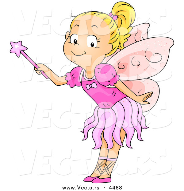 Halloween Vector of a Happy Cartoon Girl Wearing a Fairy Costume with a Magic Wand