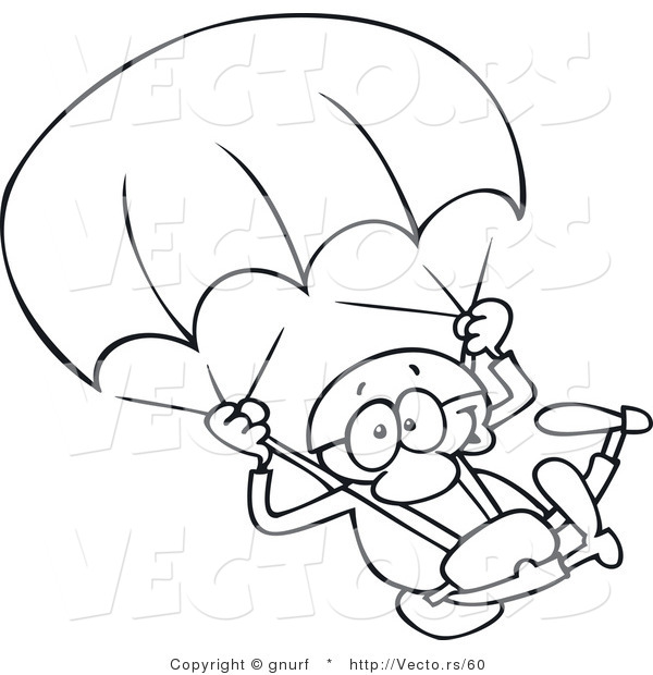 Vector Line Drawing of a Happy Skydiver Parachuting down to Earth