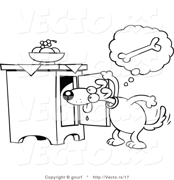 Vector Line Drawing of a Hungry Cartoon Dog Searching for a Doggy Bone Treat