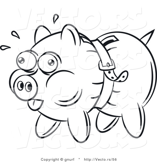 Vector Line Drawing of a Piggy Bank Being Squeezed Tight by a Belt