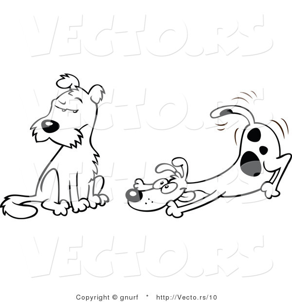 Vector Line Drawing of a Playful Cartoon Dog Trying to Play with an Unplayful Dog
