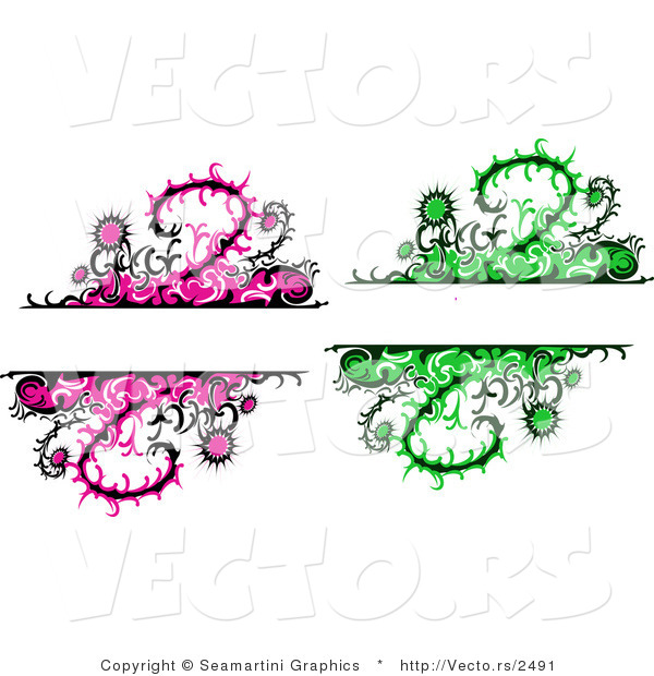 Vector of 2 Unique Thistle Vines and Flowers with Blank Copy Space Background - Digital Collage