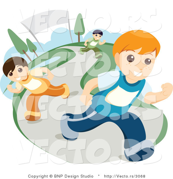 Vector of 3 Boys Running on a Path