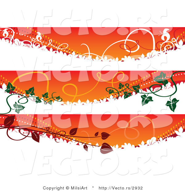 Vector of 3 Unique Autumn Fall Colored Banners with Vines - Digital Collage Borders