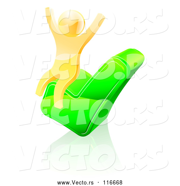 Vector of 3d Gold Man Cheering on a Check Mark