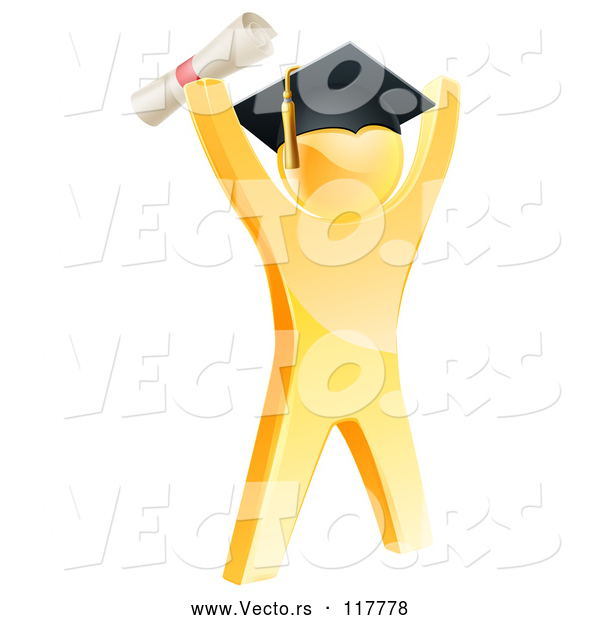 Vector of 3d Gold Man Graduate Cheering with a Diploma
