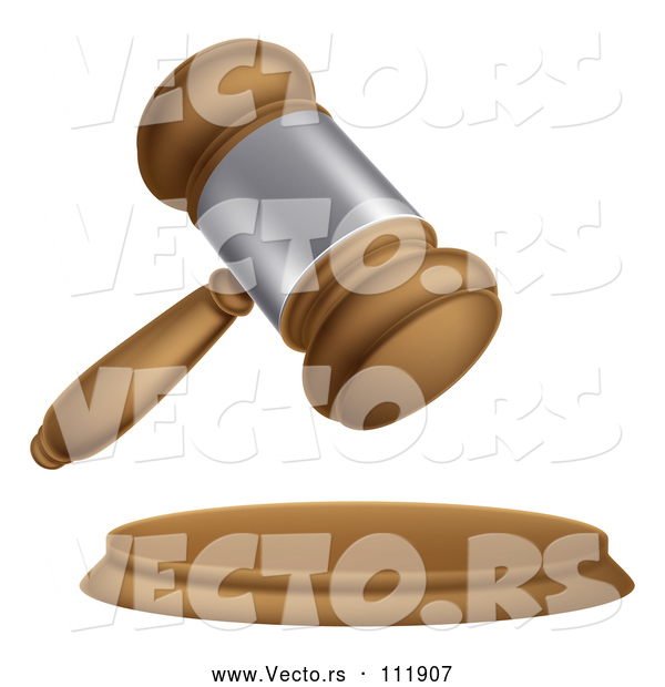 Vector of 3d Wooden and Silver Judge or Auction Gavel