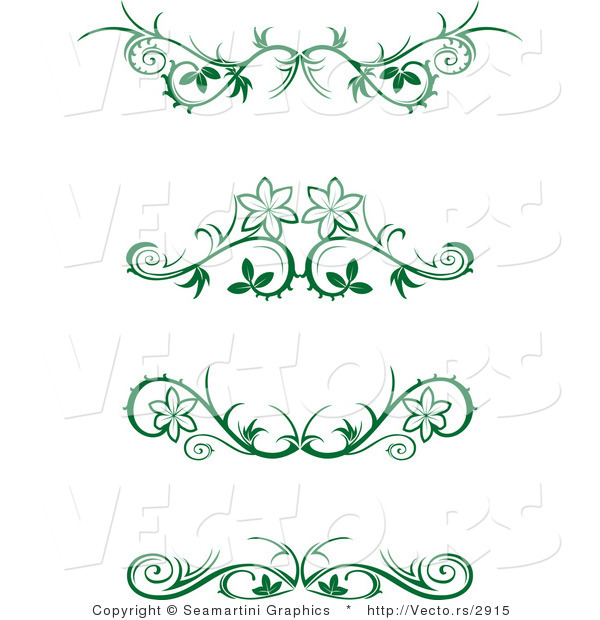 Vector of 4 Green Floral Border Designs - Digital Collage