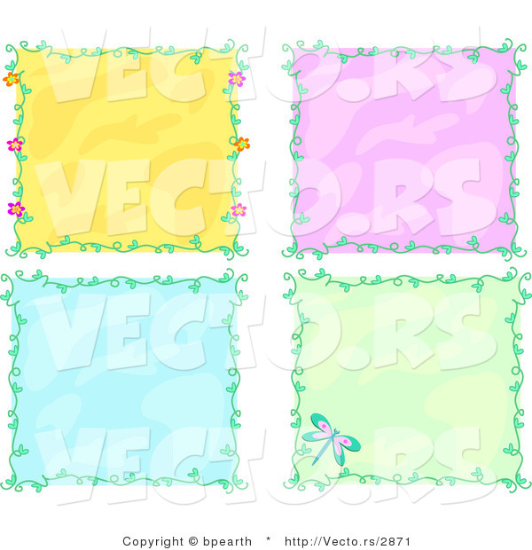 Vector of 4 Unique Colorful Vine Borders with Backgrounds - Digital Collage