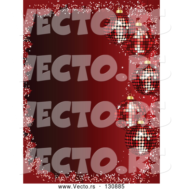 Vector of 5 Sparkling Red Christmas Disco Ball Ornaments Suspended over a Gradient Red Background