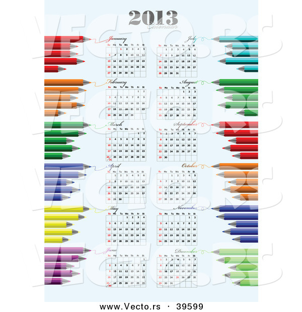Vector of a 2013 Calendar Bordered with Colored Pencil
