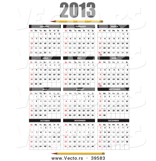 Vector of a 2013 Calendar with Pencil Designs