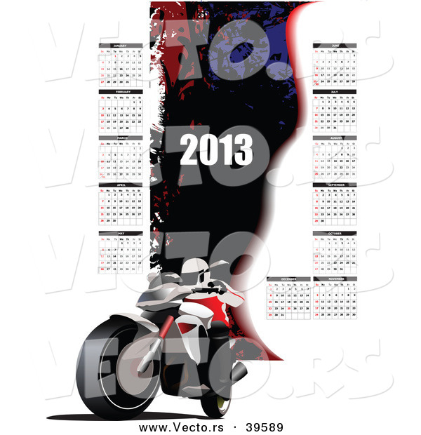 Vector of a 2013 Motorcycle Calendar with All 12 Months