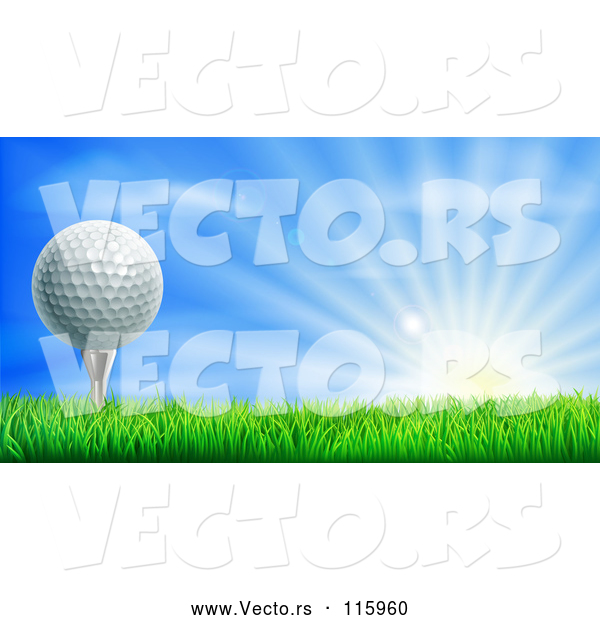 Vector of a 3d Golf Ball on Tee over Sunrise