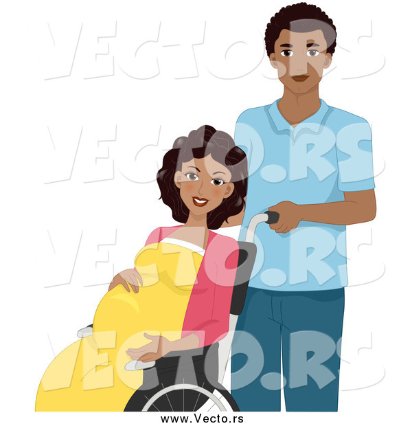 Vector of a African American Husband Pushing a Laboring Pregnant Woman in a Wheelchair