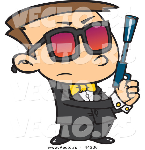 Vector of a Agent Cartoon Boy Holding a Pistol