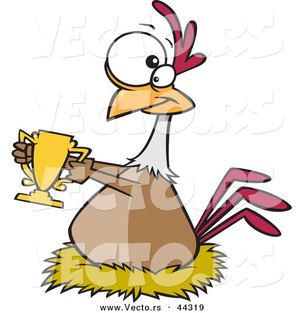 Vector of a Award Winning Cartoon Chicken Holding a Trophy