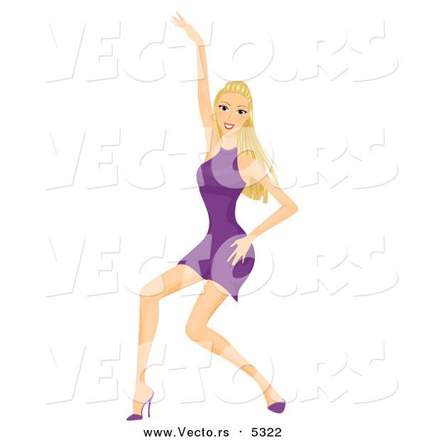 Vector of a Beautiful Blond White Woman Dancing in a Purple Dress and Heels