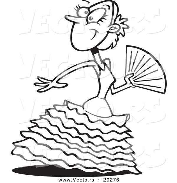 Vector of a Beautiful Cartoon Flamenco Dancer - Coloring Page Outline