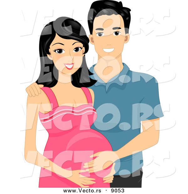 Vector of a Beautiful Pregnant Asian Woman and Husband