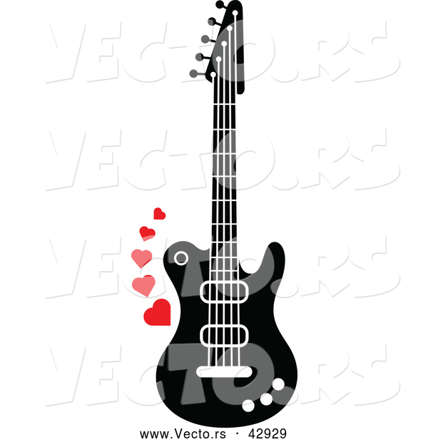 Vector of a Black and White Electric Guitar with Red Love Hearts