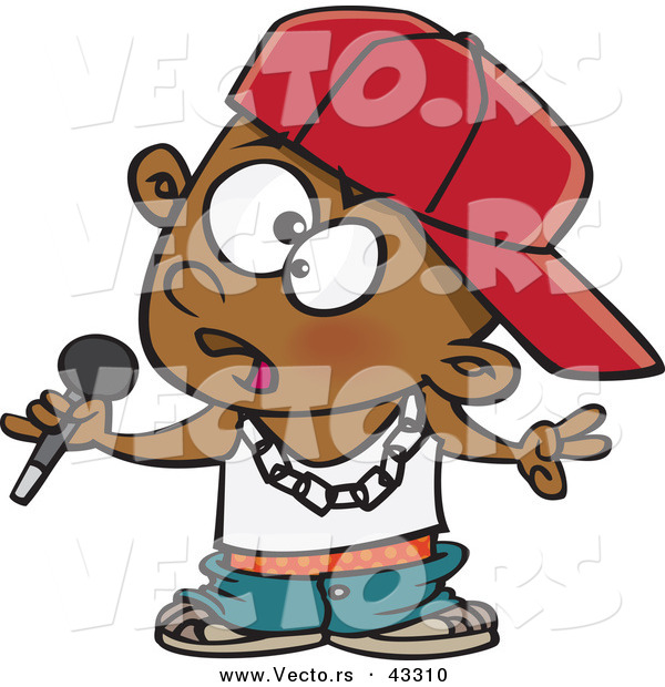 Vector of a Black Cartoon Boy Rapper Holding a Microphone