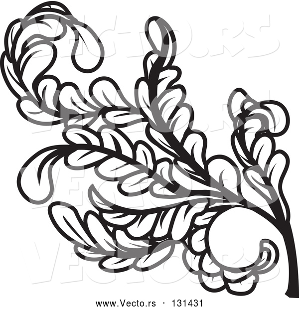 Vector of a Black Curly Branch of Leaves and Stems