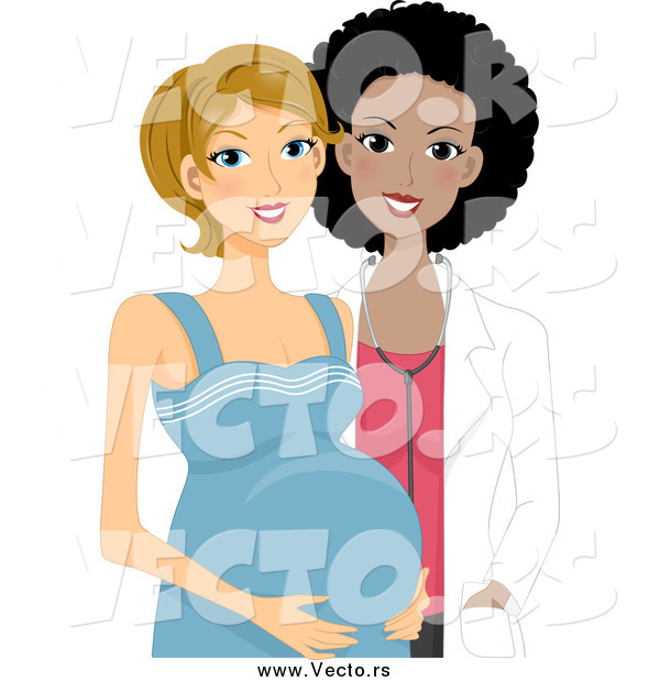 Vector of a Black Female Doctor with a White Pregnant Woman