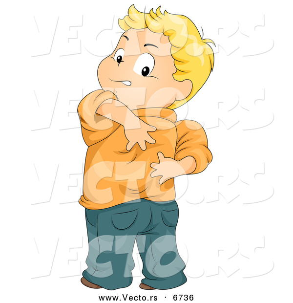 Vector of a Blond Caucasian Boy Itching His Back