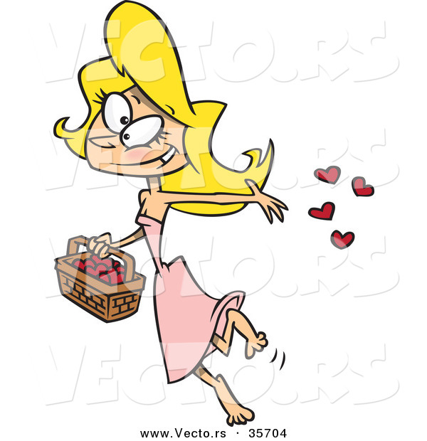 Vector of a Blond Girl Tossing Love Heart Confetti into the Air