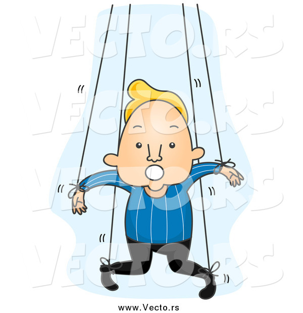 Vector of a Blond White Man Attached to Puppet Strings