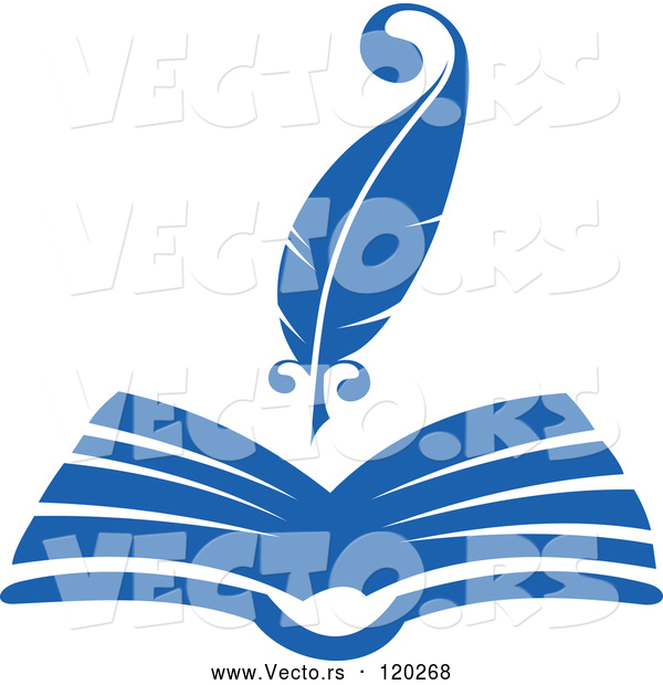 Vector of a Blue Quill Pen over Open Book