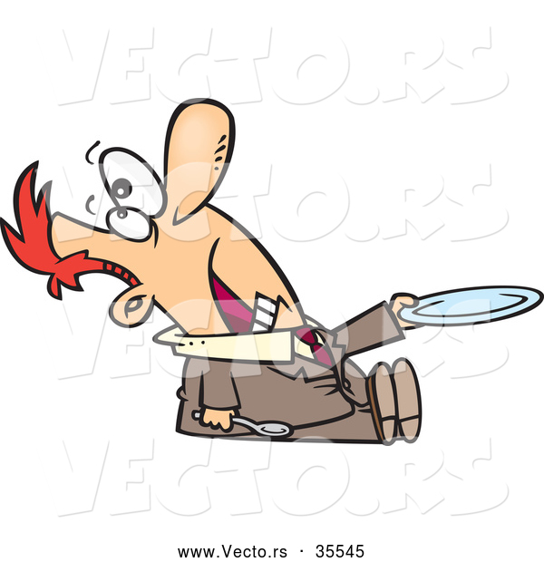 Vector of a Bottom Feeder Cartoon Businessman Holding a Plate out with His Mouth Open