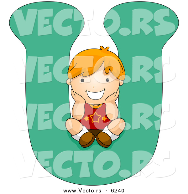 Vector of a Boy Sitting on Alphabet Letter U