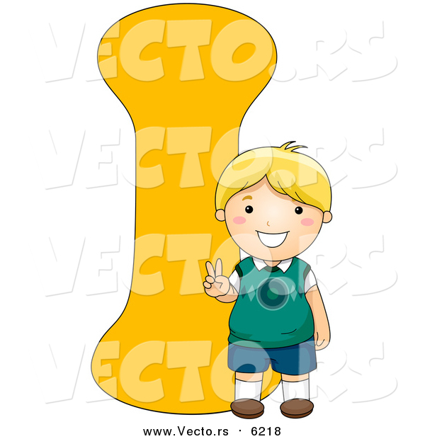 Vector of a Boy Smiling Beside Alphabet Letter I
