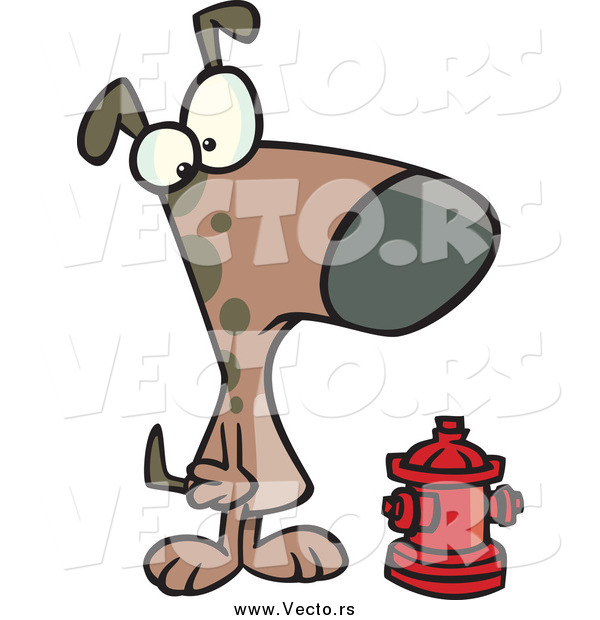 Vector of a Brown Dog Looking at an Undersized Fire Hydrant