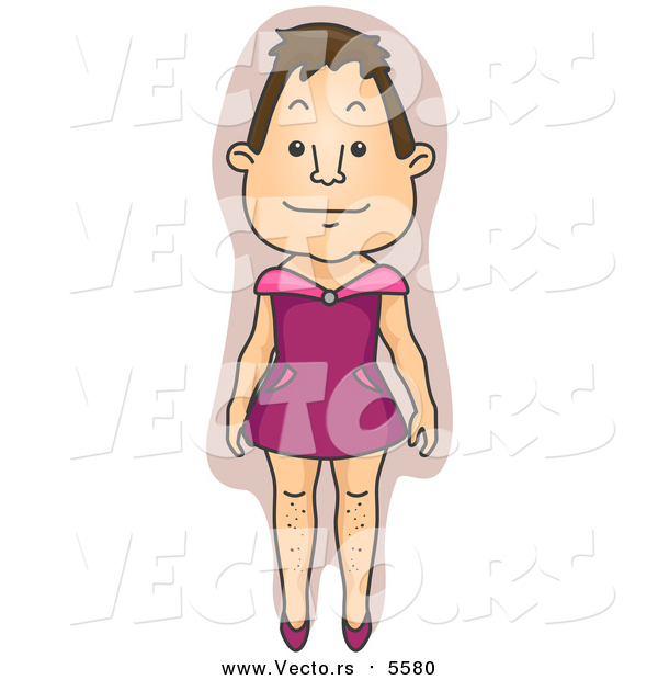 Vector of a Brunette White Man with Hair Legs, Standing in a Pink Dress