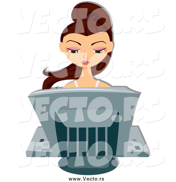 Vector of a Brunette White Woman Sitting Behind a Computer
