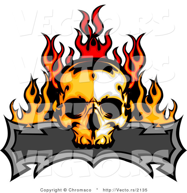 Vector of a Burning Skull over Blank Banner