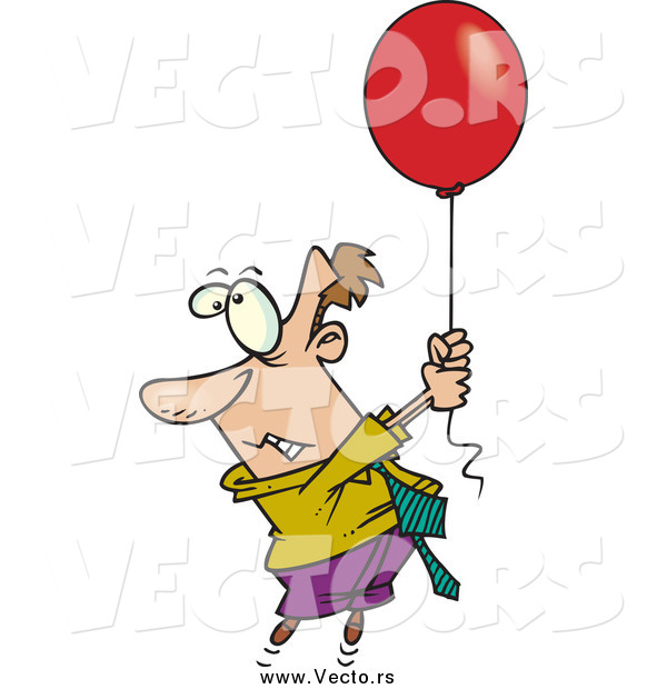 Vector of a Business Man Getting Carried with a Red Balloon