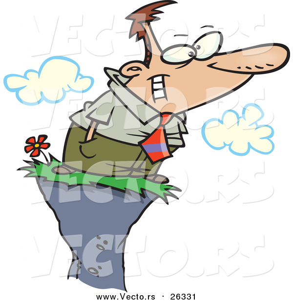 Vector of a Business Man Smiling on a High Cliff - Conceptual Cartoon Style