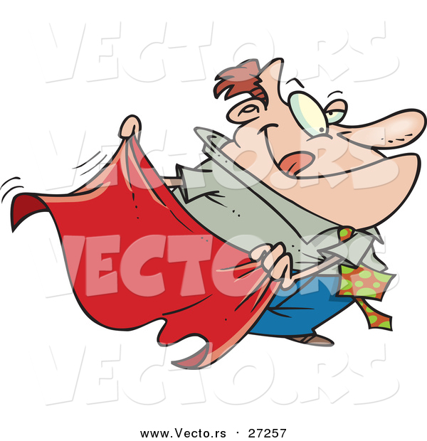 Vector of a Businessman Waving Red Cape - Cartoon Style