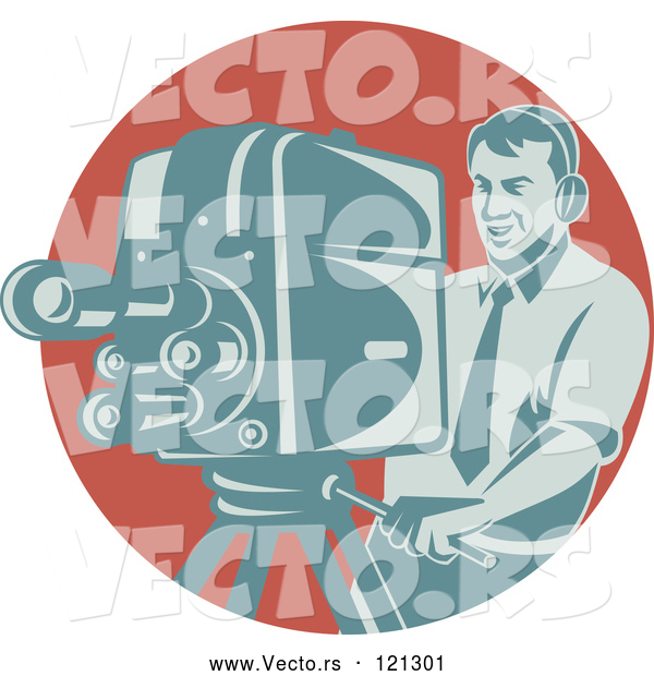 Vector of a Camera Guy Working over a Red Circle
