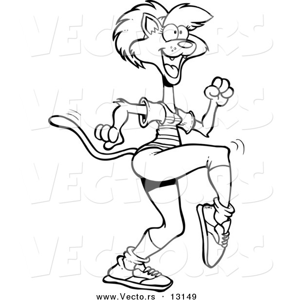 Vector of a Cartoon Aerobic Cat Exercising - Coloring Page Outline