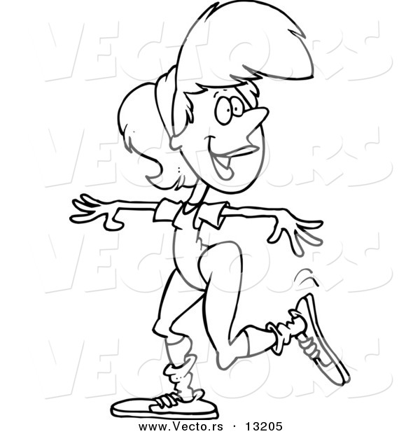 Vector of a Cartoon Aerobics Woman Exercising - Coloring Page Outline