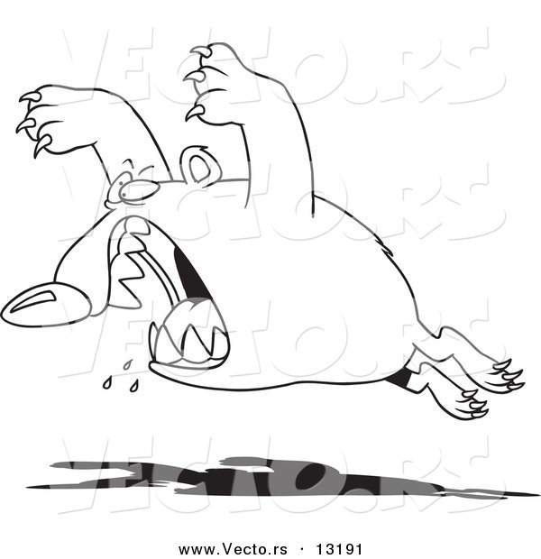 Vector of a Cartoon Aggressive Bear Leaping - Coloring Page Outline