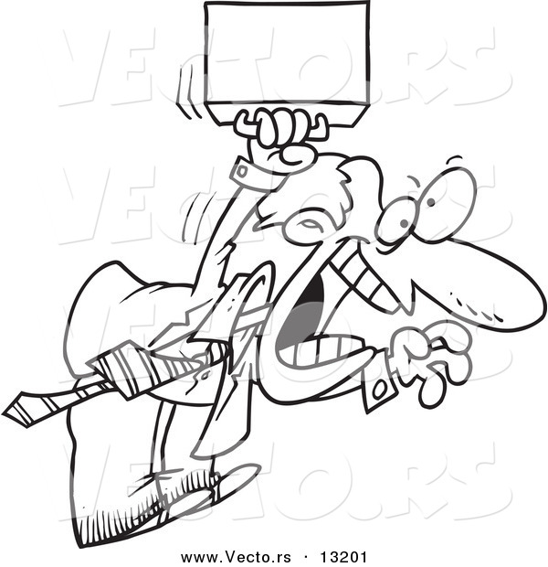 Vector of a Cartoon Aggressive Businessman Jumping - Coloring Page Outline