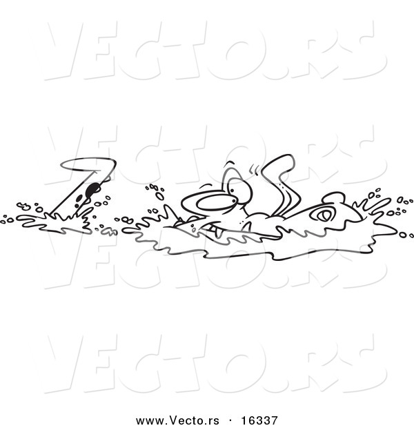 Vector of a Cartoon Alligator Gliding Through Water - Outlined Coloring Page Drawing